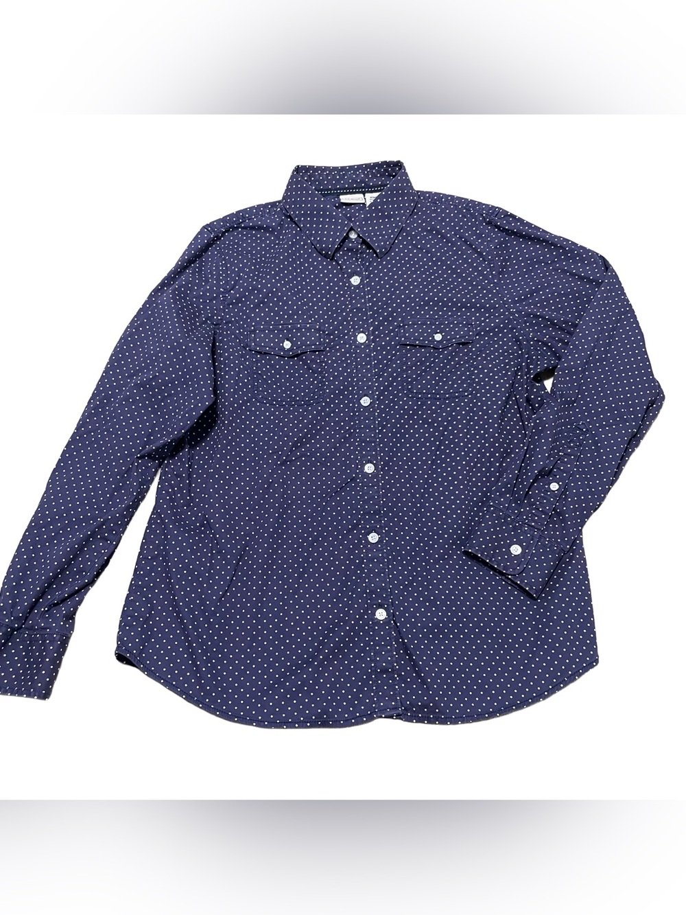 L.L. Bean Navy Blue Polka Dot Button-Down Shirt